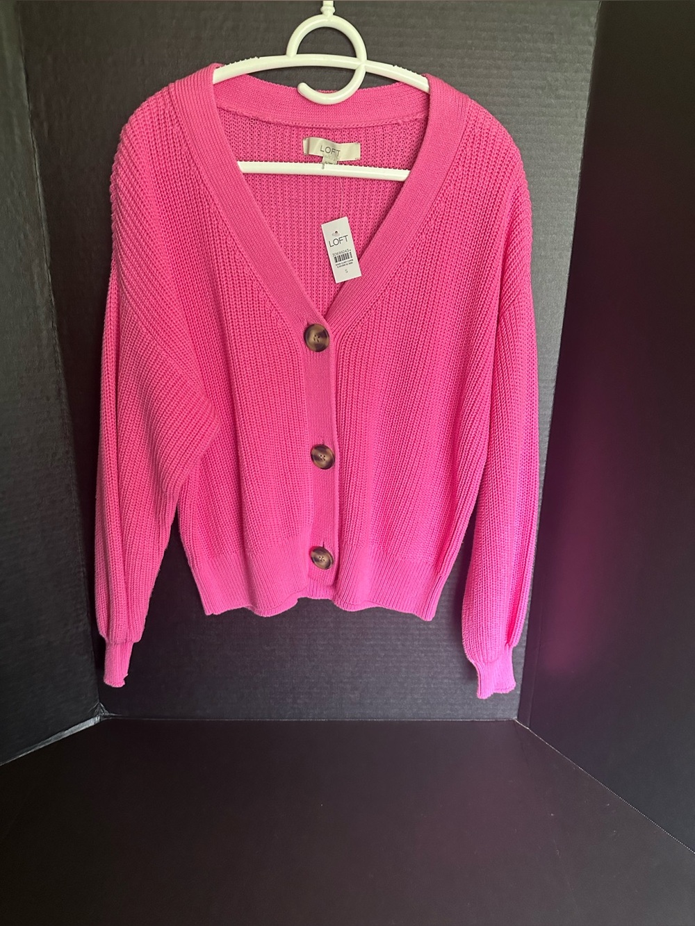 LOFT Bright Pink V-Neck Button Front Cardigan